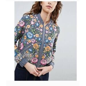 Needle & Thread Sundaze Floral Embroidered Bomber Jacket Size: 4 NEW